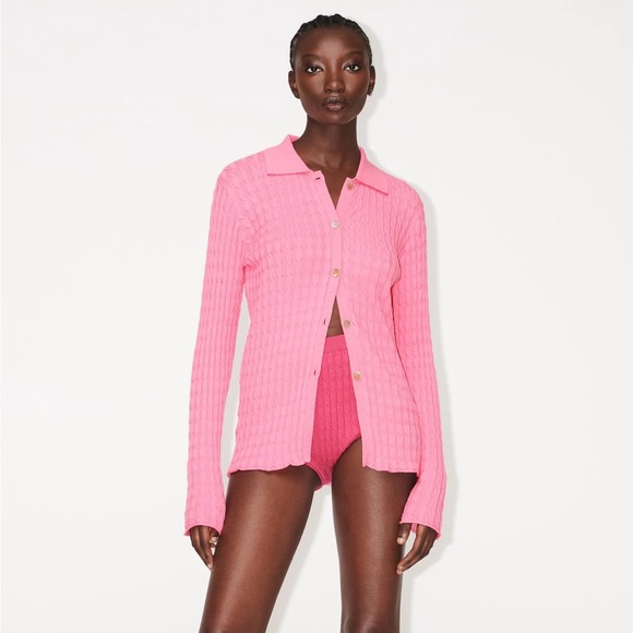 Zara Pink Cable Knit Shirt - Picture 1 of 5